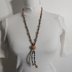 Tibetan Style Black White Tan Carved Necklace
